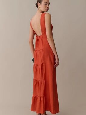 Few Moda o.p.t., Coast Backless Linen Tiered Maxi Dress in Rust